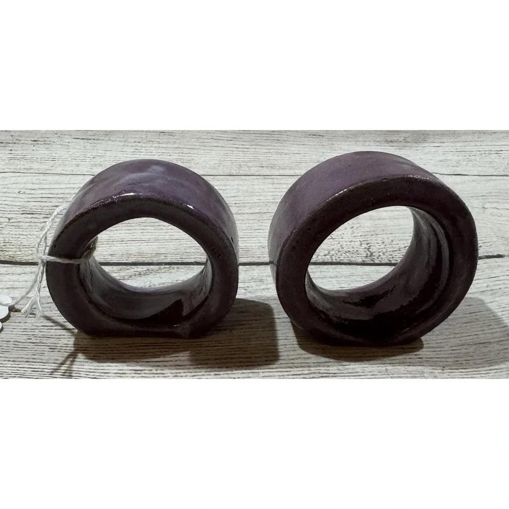 2 Vintage BB Bybee KY Pottery Napkin Rings Holders Purple